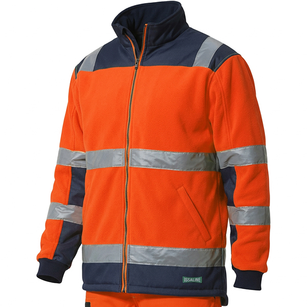 Issa Pile con ZIP Lunga Alta Visibilita Colore Arancio FLUO/BLU Navy - ISSA LINE
